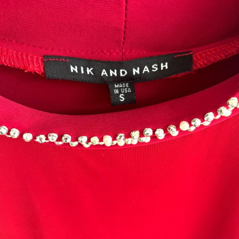 Nik and Nash Pearl Rhinestone Embellished Dress Red S - Picture 2 of 5